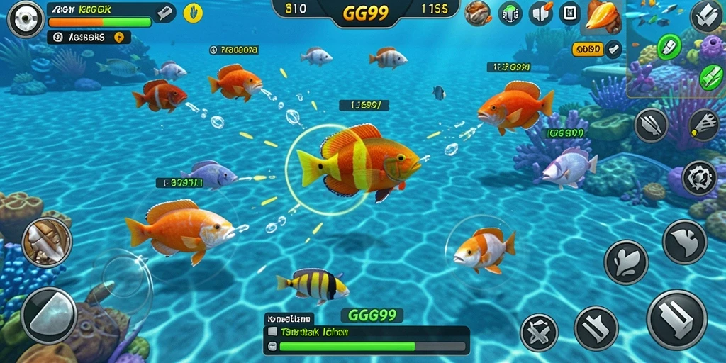 Screenshot gameplay GG99 menampilkan keseruan berburu ikan.
