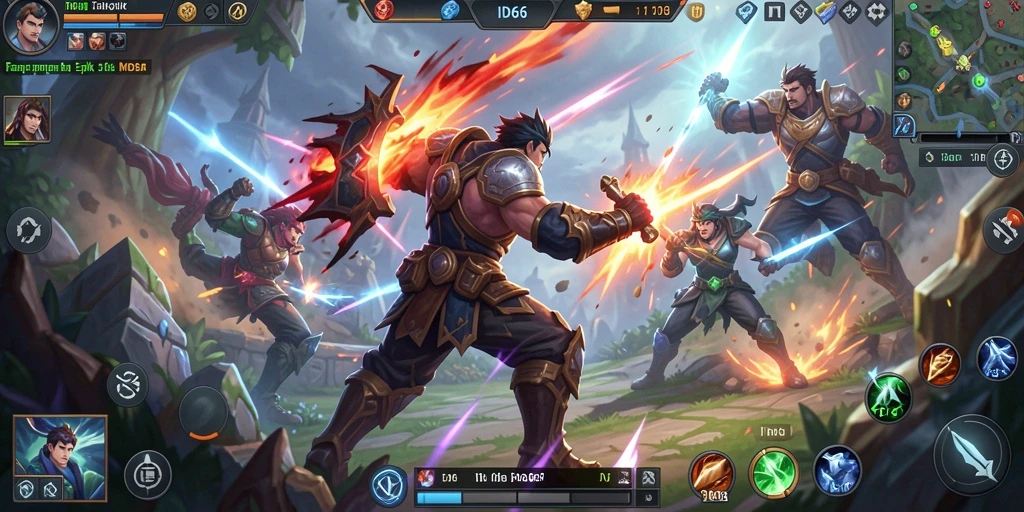 Tampilan gameplay seru di ID66 dengan aksi MOBA yang intens.