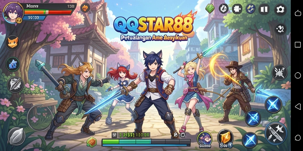 Screenshot menunjukkan adegan pertarungan seru dalam QQSTAR88 dengan karakter Anime.