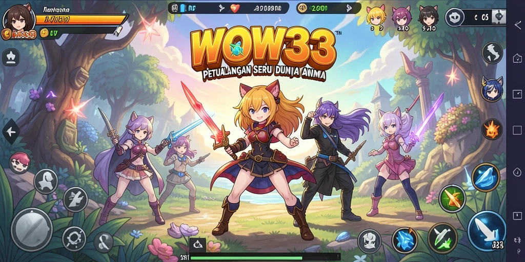 Screenshot WOW33 menampilkan karakter Anime dalam aksi yang dinamis dan penuh warna.